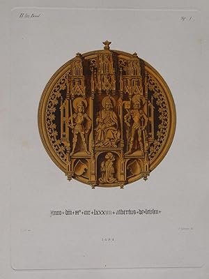 Bild des Verkufers fr Agraffe eine Chormantels" originaler handkolorierter Kupferstich ca.25,5x19cm (Plattenrand/plate mark) von Johann Klipphahn (1815 in Damm bei Aschaffenburg - 1892 in Nrnberg) nach einer Zeichnung von Jakob Heinrich von Hefner-Alteneck zum Verkauf von Kunsthandel & Antiquariat Magister Ru