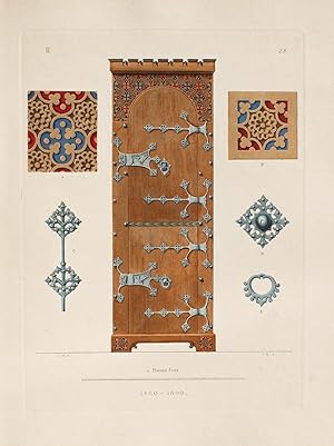 "Schrein. 15. Jahrhundert" originaler handkolorierter Kupferstich ca.26x19cm (Plattenrand/plate m...