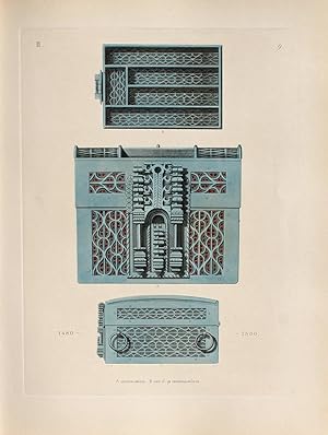 Bild des Verkufers fr Ein Kstchen in Eisen" originaler handkolorierter Kupferstich ca.26x19cm (Plattenrand/plate mark) von Johann Klipphahn (1815 in Damm bei Aschaffenburg - 1892 in Nrnberg) nach einer Zeichnung von Jakob Heinrich von Hefner-Alteneck zum Verkauf von Kunsthandel & Antiquariat Magister Ru