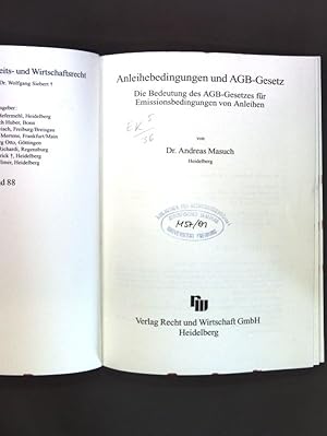 Seller image for Anleihebedingungen und AGB-Gesetz : die Bedeutung des AGB-Gesetzes fr Emissionsbedingungen von Anleihen. Abhandlungen zum Arbeits- und Wirtschaftsrecht ; Bd. 88 for sale by books4less (Versandantiquariat Petra Gros GmbH & Co. KG)