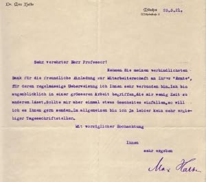 Imagen del vendedor de Masch. Brief mit eigenh. U. a la venta por Antiquariat Halkyone