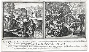 [Antique etching, ca 1650] Bible Illustration: Baptism and the Conversion of Saul, published arou...