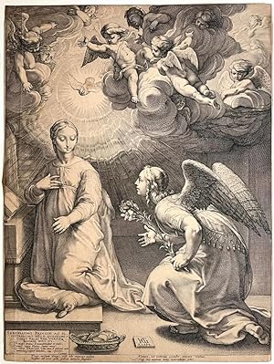[Antique print, engraving, 1594] The Annunciation (The birth and Early Life of Christ; set title)...