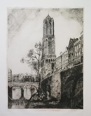 [Modern print, etching and drypoint] Oude gracht, Utrecht (domtoren), H.Dd. Heuff, published ca. ...