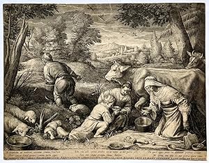 [Antique print, engraving] The little milkmaid, R. Sadeler, published 1601, 1 p.