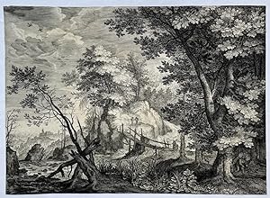 Bild des Verkufers fr [Antique print, engraving] Wooded landscape, A. Sadeler, published ca. 1600, 1 p. zum Verkauf von Antiquariaat Arine van der Steur / ILAB