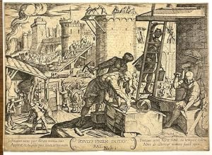Bild des Verkufers fr [Antique engraving, 1613] Populus urbem instaurat [Israelites building Jerusalem], published 1613, 1 p. zum Verkauf von Antiquariaat Arine van der Steur / ILAB