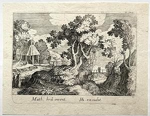 Antique print, etching | Landscape with tree in the center, published 1614, 1 p.