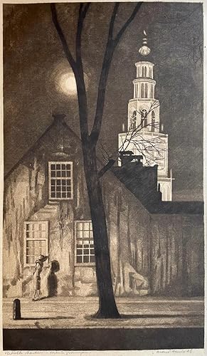 [Etching and dry needle] Martinitoren Groningen, Titel: Verlichte Martini toren te Groningen.