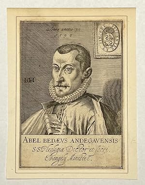 [Antique engraving, 1598] Portrait of theologian Abel Bede (1568-1607), published 1598, 1 p.