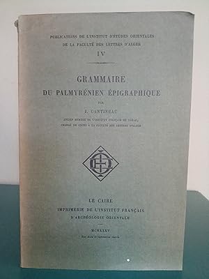 Immagine del venditore per Grammaire du Palmyrenien Epigraphique venduto da Library of Religious Thought