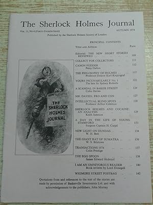 The Sherlock Holmes Journal Vol 11 No 4 (Forty-fourth issue) Autumn 1974