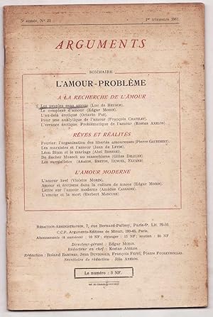 Bild des Verkufers fr Arguments, n. 21: L'Amour-Problme zum Verkauf von Biblioteca de Babel