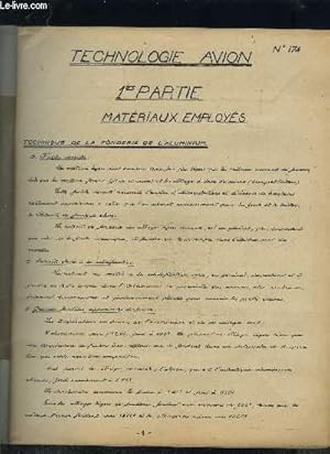 Image du vendeur pour TECHNOLOGIE DE L AVION- 1er PARTIE MATERIAUX EMPLOYES- TECHNIQUE DE LA FONDERIE DE L ALUMINIUM- N174- 2me partie: Construction- 1. Cellule- 2. Gouvernes et organes de stabilisation- 3. Btis d'union- 4. Organes d'atterrissage ou d'amerrissage- 5. Groupe mis en vente par Le-Livre