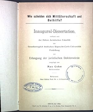 Seller image for Wie scheiden sich Mittterschaft und Beihilfe?; Inaugural-Dissertation. for sale by books4less (Versandantiquariat Petra Gros GmbH & Co. KG)