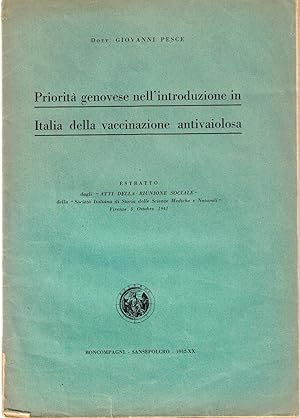 Priorità genovese nell'introduzione in Italia della vaccinazione antivaiolosa