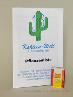 Kakteen-Welt Gelsenkirchen. Pflanzenliste.
