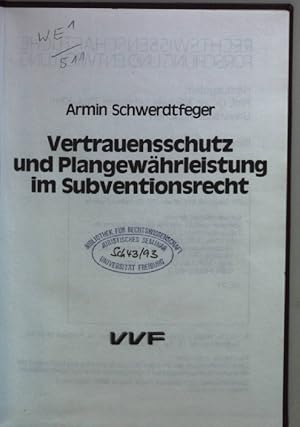 Seller image for Vertrauensschutz und Plangewhrleistung im Subventionsrecht. Rechtswissenschaftliche Forschung und Entwicklung ; Bd. 379 for sale by books4less (Versandantiquariat Petra Gros GmbH & Co. KG)