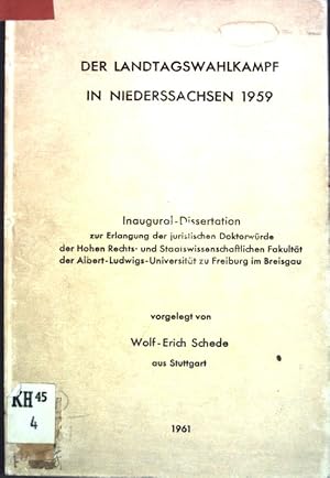 Bild des Verkufers fr Der Landtagswahlkampf in Niedersachsen 1959; Inaugural-Dissertation. zum Verkauf von books4less (Versandantiquariat Petra Gros GmbH & Co. KG)