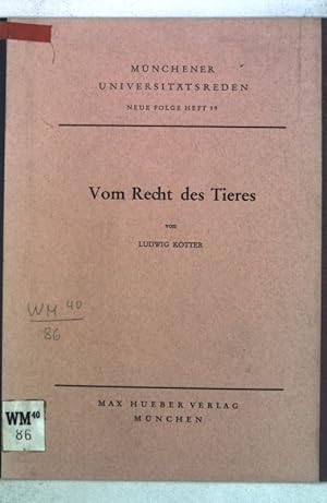 Imagen del vendedor de Vom Recht des Tieres; a la venta por books4less (Versandantiquariat Petra Gros GmbH & Co. KG)