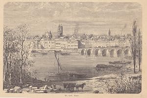 Tours, Holzstich um 1850 mit Blick über die Stadt aus der Natur heraus, Blattgröße: 13,2 x 19,7 c...