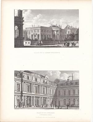 Paris, Palais de la region d Honneur, Palais du Duc d Orleans, Blatt mit zwei Stahlstich von 1830...