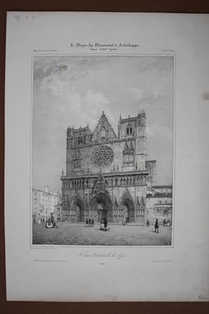 St. Jean Cathedrale de Lyon, großformatige Lithographie um 1845 aus der Reihe Le Moyen-Age Monume...