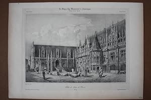 Rouen Justizpalast, Palais de Justice de Rouen, schöne Lithographie um 1845 aus der Reihe Le Moye...