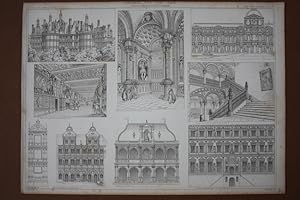 Architektur Taf. XLVIII. Ausseritalienische Renaissance, Stahlstich um 1860 als Sammelblatt mit n...