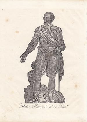Statue Heinrichs IV. zu Pau, Lithographie um 1855 von C.W. Medau in Prag, Blattgröße: 24 x 17 cm,...