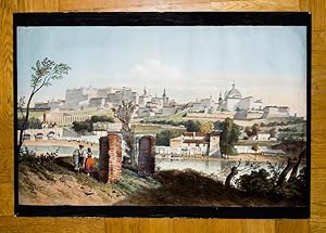Seller image for Altkolorierte eiwei�geh�hte Lithographie. Gesamtansicht auf Madrid. for sale by Antiquariat Thomas Rezek