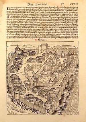 Seller image for Liber chronicarum- Nuremberg Chronicle, an individual page from the Chronicle featuring Sabatz, the Turkish fortress, Plate No. CCLIII for sale by Antipodean Books, Maps & Prints, ABAA