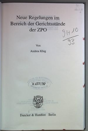 Seller image for Neue Regelungen im Bereich der Gerichtsstnde der ZPO. Schriften zum Prozessrecht ; Bd. 141 for sale by books4less (Versandantiquariat Petra Gros GmbH & Co. KG)