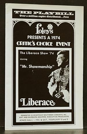 Playbill for The Liberace Show '74: Jones Hall Houston Sponsored by Foley's