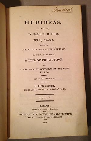 Hudibras. A Poem. With Notes [and] A Life of the Author and a Preliminary Discourse on the Civil ...