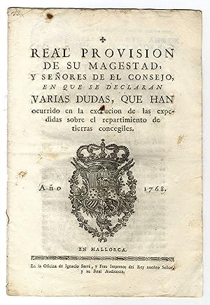 Imagen del vendedor de Real Provision acordada de su Magestad, y Seores del Consejo, para que no se arrienden los oficios publicos de Regidor con insercion de la Ley octava, titulo tercero, libro septimo de la Nueva Recopilacin. a la venta por Llibreria Antiquria Delstres