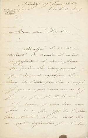 Autograph letter signed "Pauline Gueymard" to "Mon cher Director" [?Alphonse Royer, Director of t...