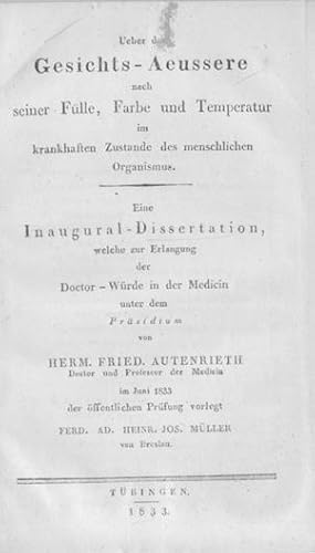 Ueber das Gesichts-Aeussere nach seiner Fülle, Farbe und Temperatur im krankhaften Zustande des m...