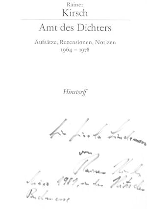 Amt des Dichters. Aufsätze, Rezensionen, Notizen 1964-1978.