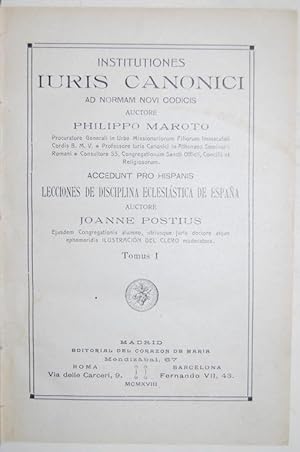 Image du vendeur pour INSTITUTIONES IURIS CANONICI AD NORMAN NOVI CODICIS. Tomo I mis en vente par Fbula Libros (Librera Jimnez-Bravo)