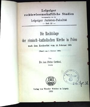 Imagen del vendedor de Die Rechtslage der rmisch-katholischen Kirche in Polen nach dem Konkordat vom 10. Februar 1925. Leipziger rechtswissenschaftliche Studien. Heft 59. a la venta por books4less (Versandantiquariat Petra Gros GmbH & Co. KG)