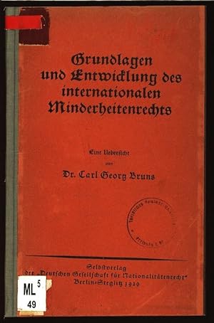 Imagen del vendedor de Grundlagen und Entwicklung des internationalen Minderheitenrechts. Eine Uebersicht. a la venta por Antiquariat Bookfarm