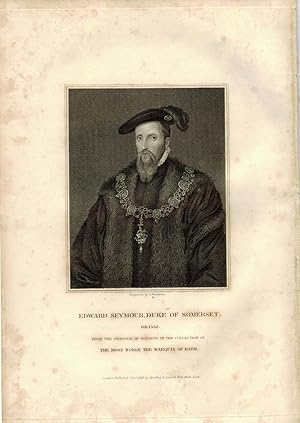 Image du vendeur pour Engraved Portrait of Seymour, Half Length, in hat and robes and Garter collar, after Holbein by S. Freeman. mis en vente par R.G. Watkins Books and Prints
