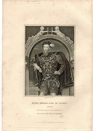 Bild des Verkufers fr Engraved Portrait of Howard, Earl of Surrey, Three Quarter Length, by W.T. Fry. zum Verkauf von R.G. Watkins Books and Prints