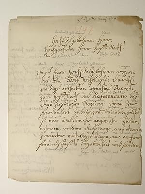 Handschriftlicher Brief an den "Hochedelgeborener herr, hochvereehrter Hof-Rath!"