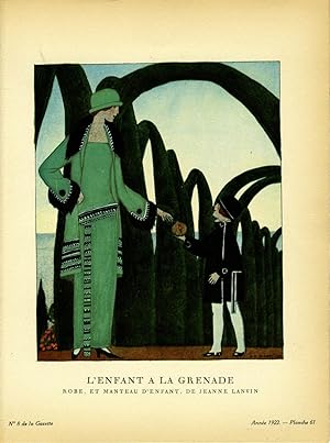 Seller image for L'Enfant a la Grenade; Robe, et Manteau d'enfant, De Jeanne Lanvin. Print from the Gazette du Bon Ton for sale by Antipodean Books, Maps & Prints, ABAA