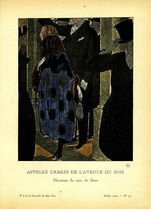 Appelez Urbain de l'Avenue du Bois, Manteau du soir, de Beer; Print from the Gazette du Bon Ton