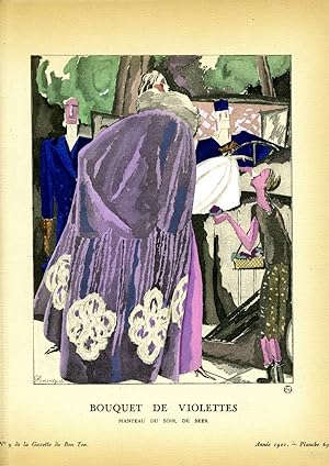 Bouquet de Violettes, Manteau du soir, de Beer; Print from the Gazette du Bon Ton
