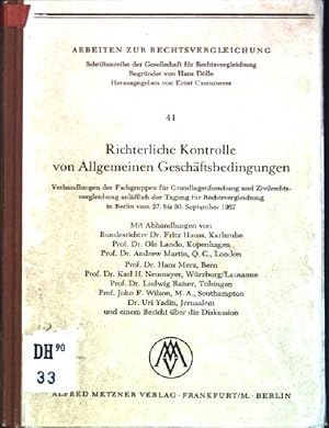 Richterliche Kontrolle von Allgemeinen Geschäftsbedingungen: Verhandlungen der Fachgruppen für Gr...