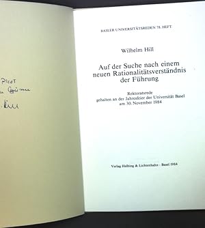 Bild des Verkufers fr Auf der Suche nach einem neuen Rationalittsverstndnis der Fhrung (SIGNIERTES EXEMPLAR); Basler Universittsreden 78. Heft; zum Verkauf von books4less (Versandantiquariat Petra Gros GmbH & Co. KG)